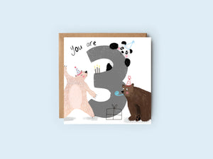 Third Birthday | Three Birthday | Number Card | Birthday Card | Age Card | Child Card | Celebration Card