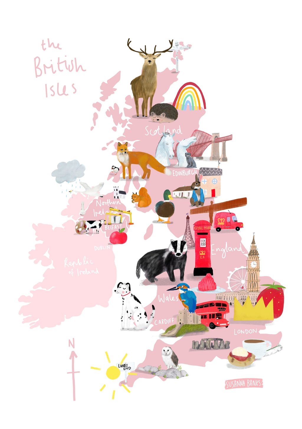 British Isles Map | UK Map | British Wildlife | World Map Print | Educational print | Homeschool | Nursery | Playroom