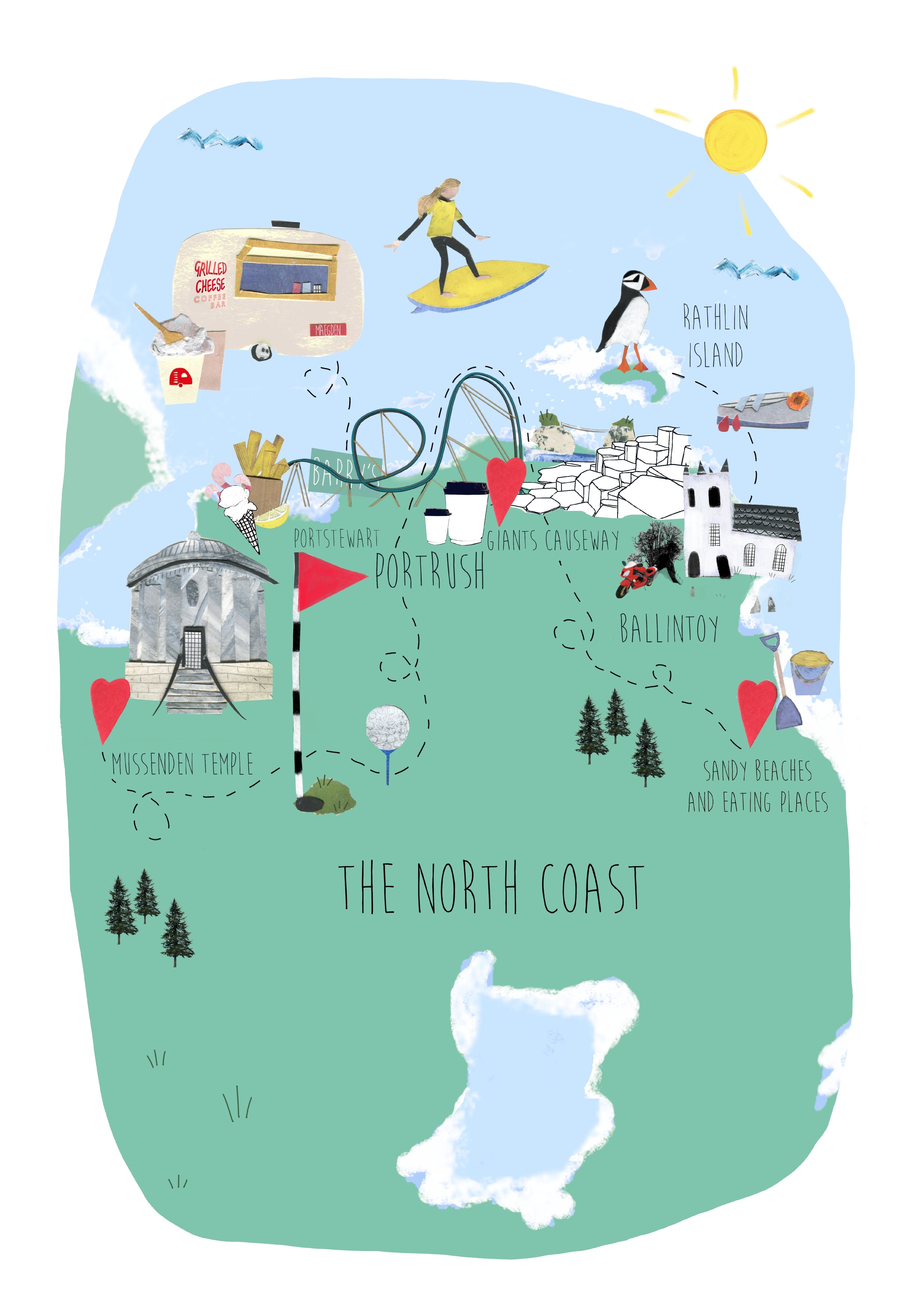 North Coast, Northern Ireland Map Illustration