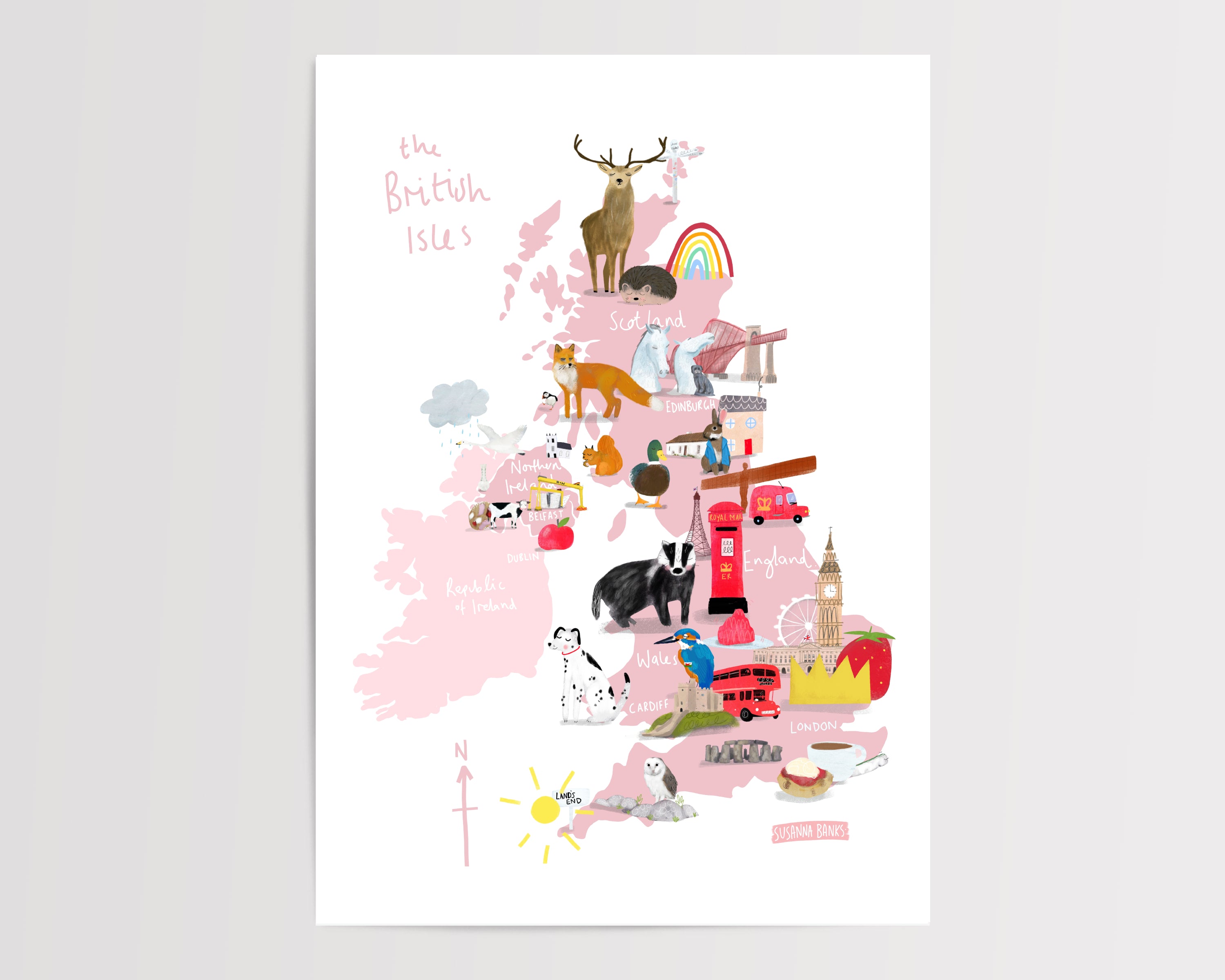 British Isles Map | UK Map | British Wildlife | World Map Print | Educational print | Homeschool | Nursery | Playroom