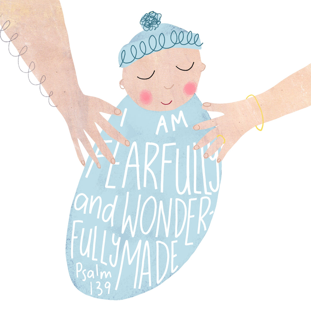 Blue | Baby Boy | New Baby | Psalm 139 | Fearfully and Wonderfully Made Baby Card | Faith Card
