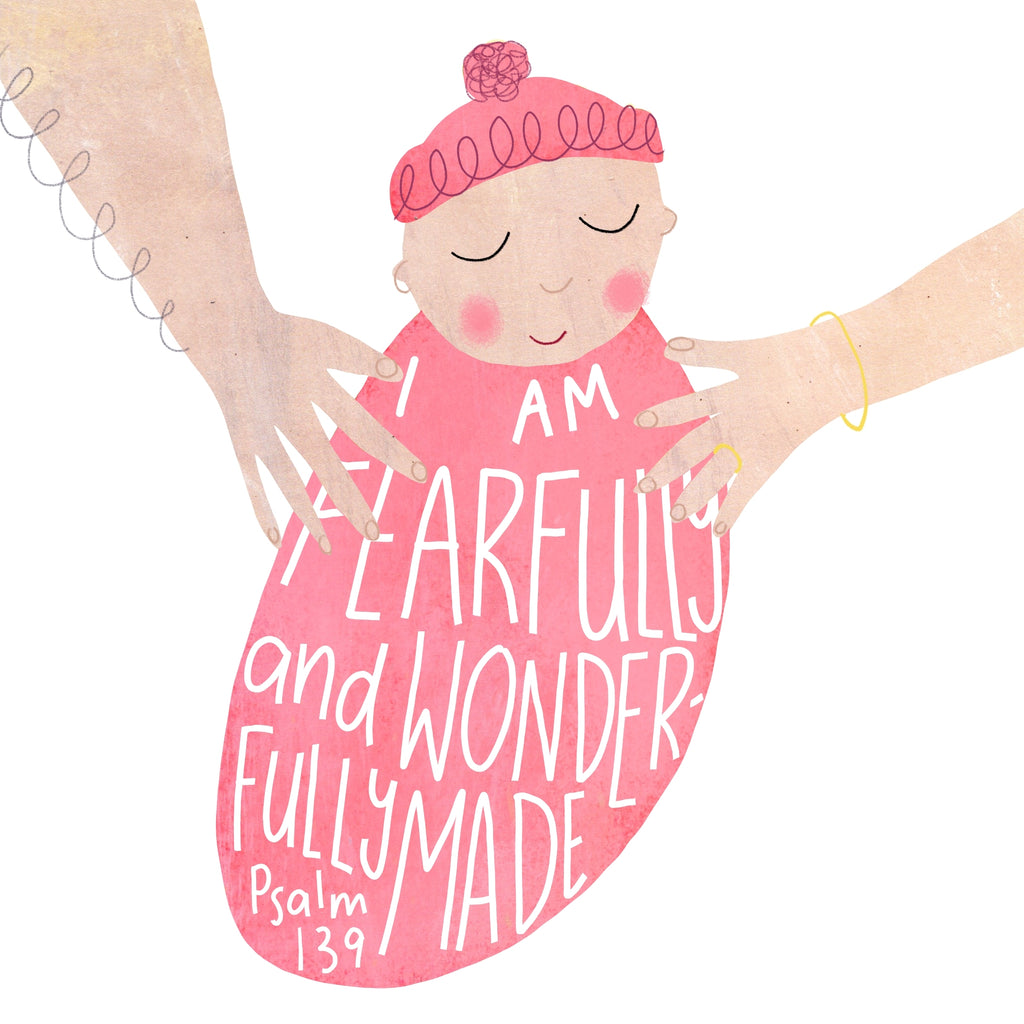 Pink | Baby Girl | New Baby | Psalm 139 | Fearfully and Wonderfully Made Baby Card | Faith Card