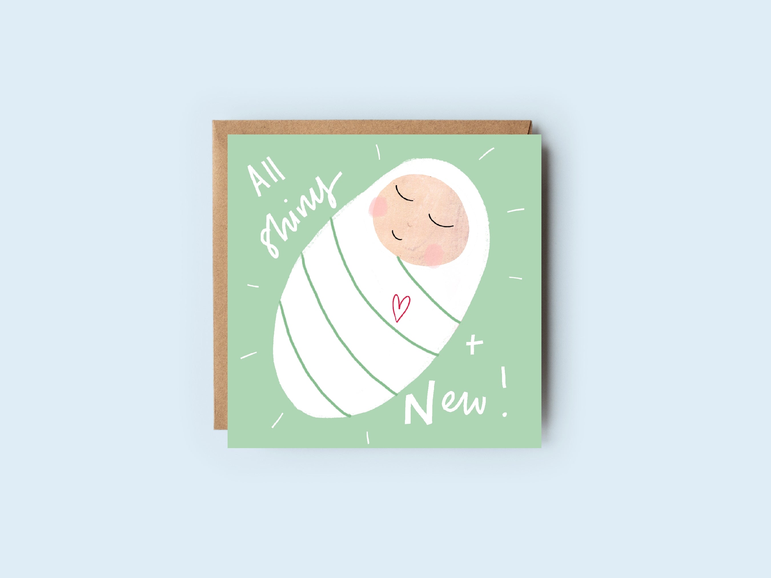 Baby Boy | Green | All Shiny and New | New Baby | Faith Card | Family Card | Congratulations