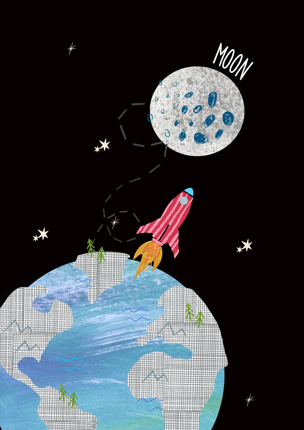 A3 Rocket to Moon Print