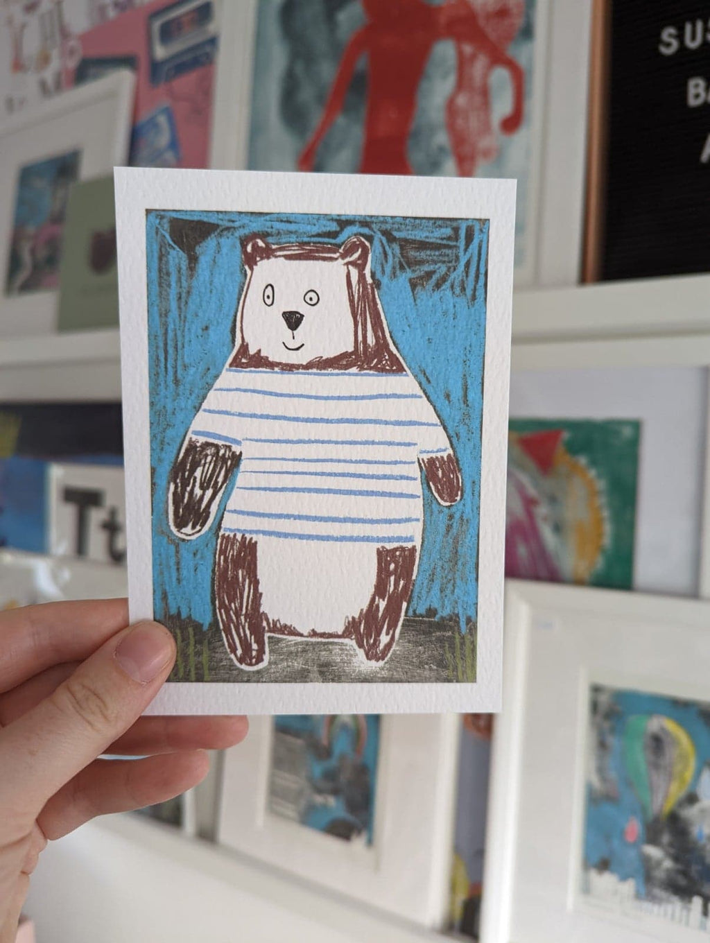 A6 Bear on Blue Postcard