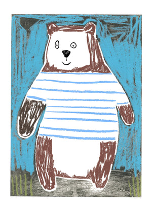 A6 Bear on Blue Postcard