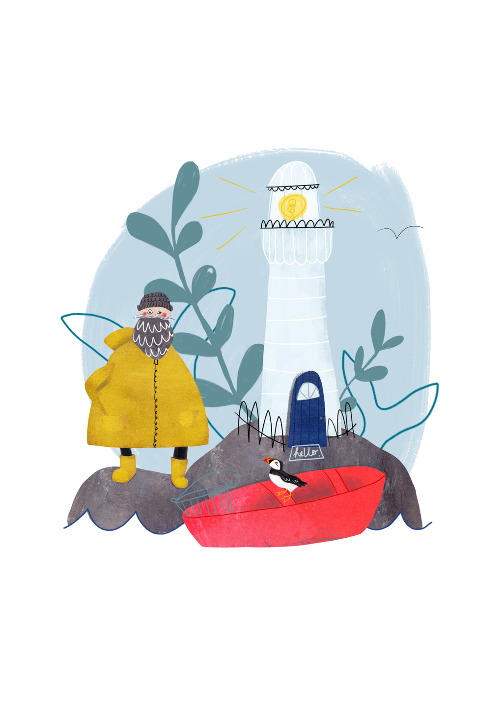 A3 Fisherman and Lighthouse Print