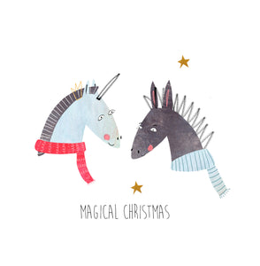 Magical Christmas Donkey and Unicorn - Christmas Card