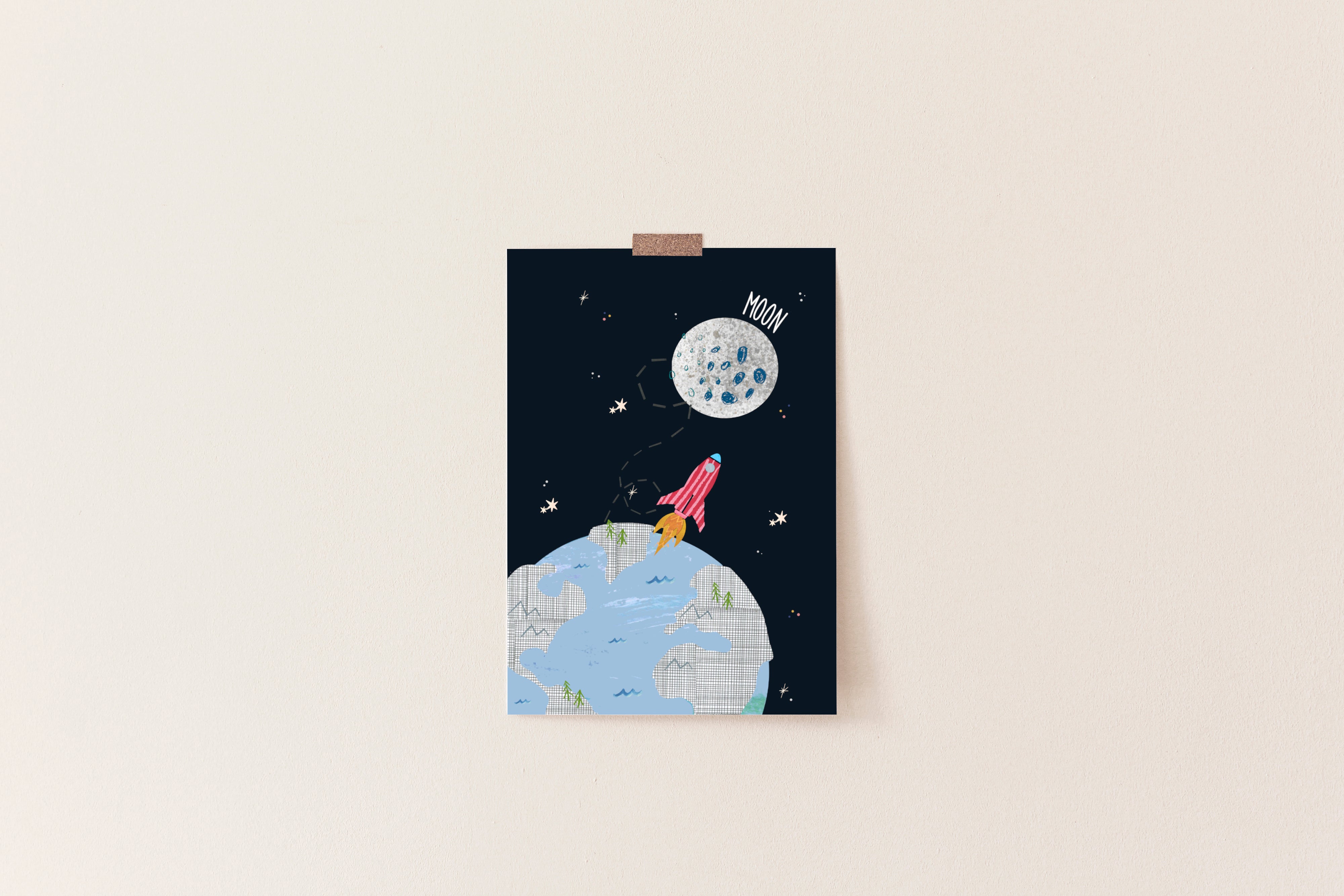 A3 Rocket to Moon Print